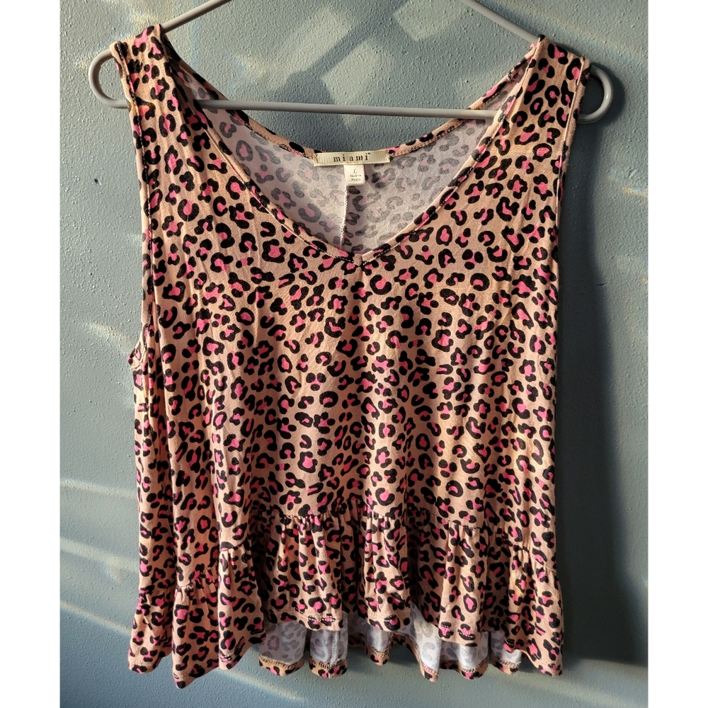 Pink & Tan Leopard Print Tank, L